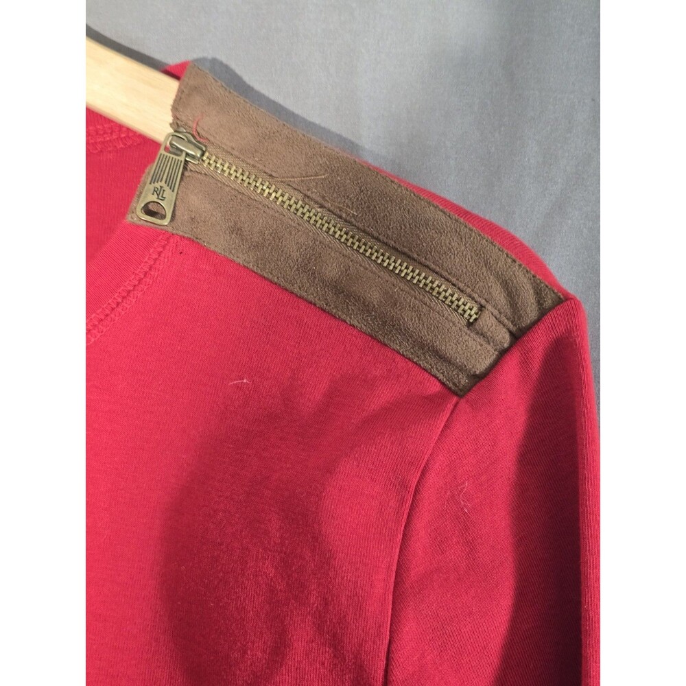LRL Ralph Lauren Gorpcore Red Cotton Long Sleeve Elbow Patch Top Women's XL - Picture 6 of 8